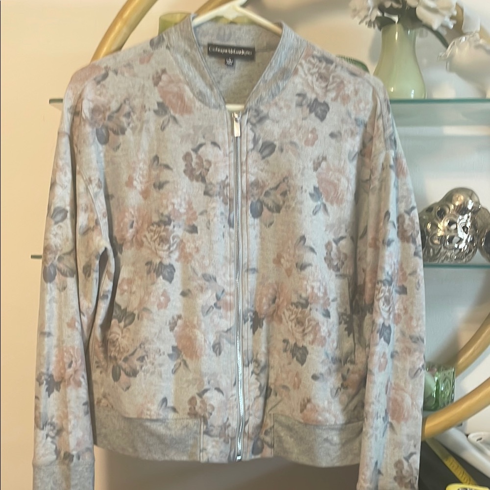 Vintage Look, Catherine Malandrino Women's Floral Gray Jacket(000469)